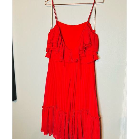 HALSTON HERITAGE Women's Plisse Georgette Popover Ruffle Midi Dress Size Small - Picture 3 of 13